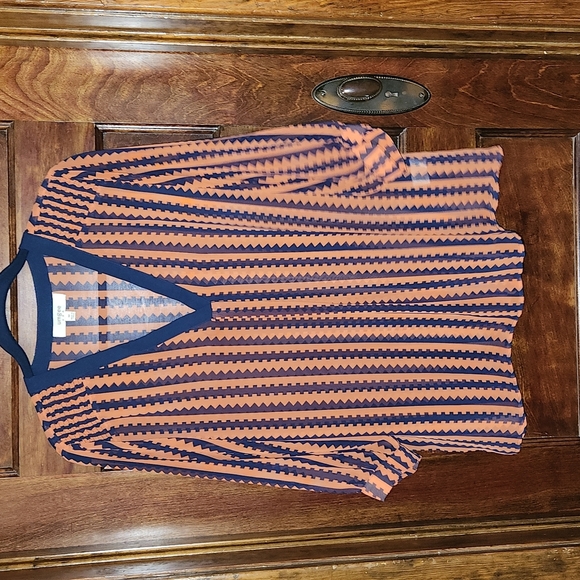 Umgee Blouse Navy and Orange Chevron Pattern - Medium - Picture 1 of 5